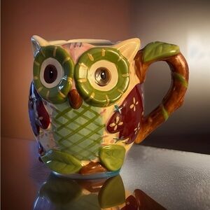 🗺️ Pier 1 Imports Hand Painted OLLI THE OWL Mug Coffee Cup 4.5” T 6”Wide Unused